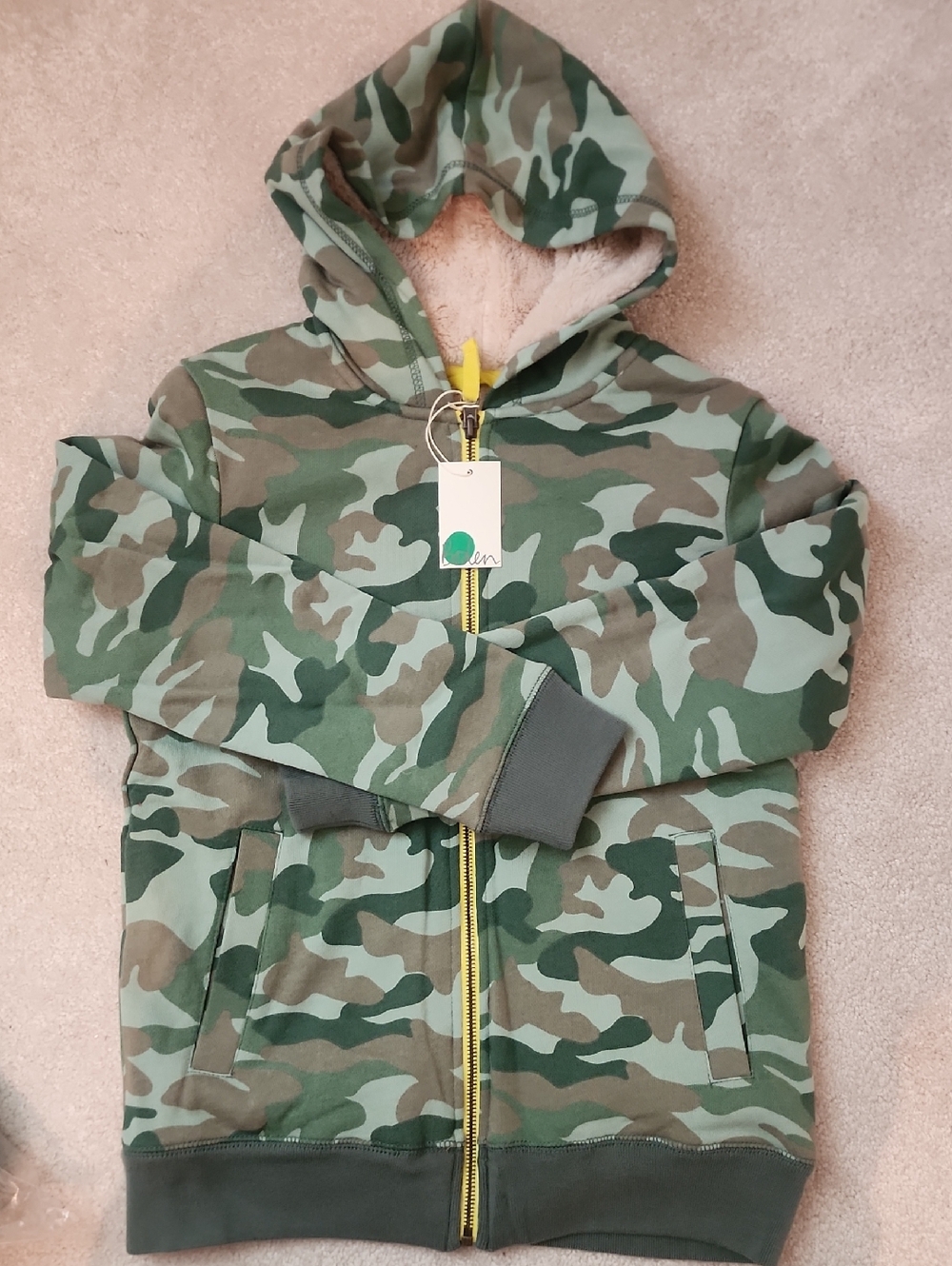 BODEN Boys Camo Sherpa-Lined Zip Hoodie - Green Camo